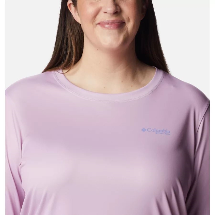 Aura/Serenity Women's PFG Tidal Tee Island Time Long Sleeve Shirt Plus Size Columbia