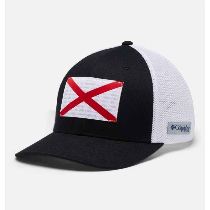 Black/Alabama Flag Columbia PFG Fish Flag Mesh Ball Cap High Crown