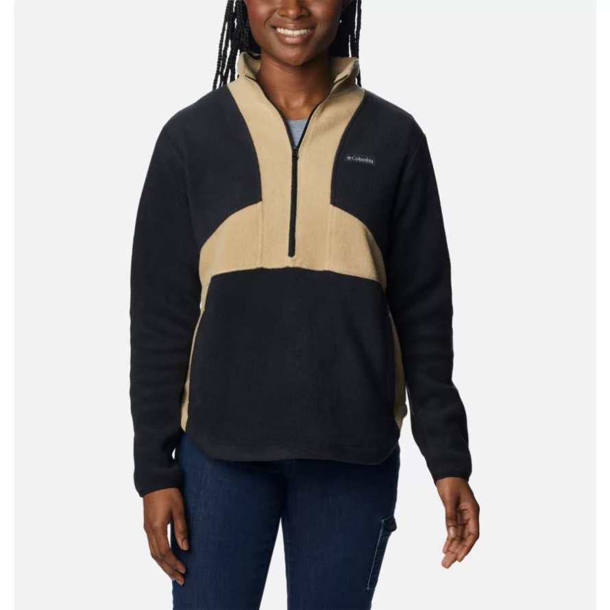 Black/Beach Columbia Brand Women's Benton Springs Colorblock Half Zip Fleece Pullover