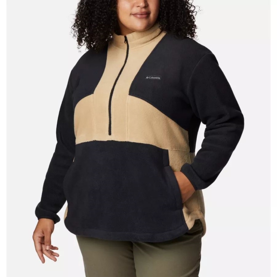 Black/Beach Women's Benton Springs Colorblock Half Zip Fleece Pullover Plus Size Columbia