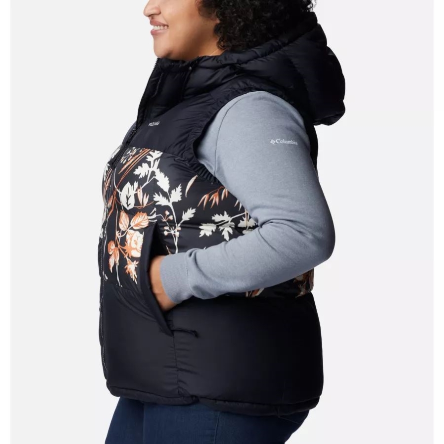 Black/Black Fallgrass Print Women's Pike Lake II Insulated Vest Plus Size Columbia