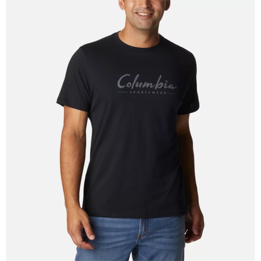 Black/Brushed Logo Columbia Men's CSC Graphic Casual Organic Cotton T-shirt