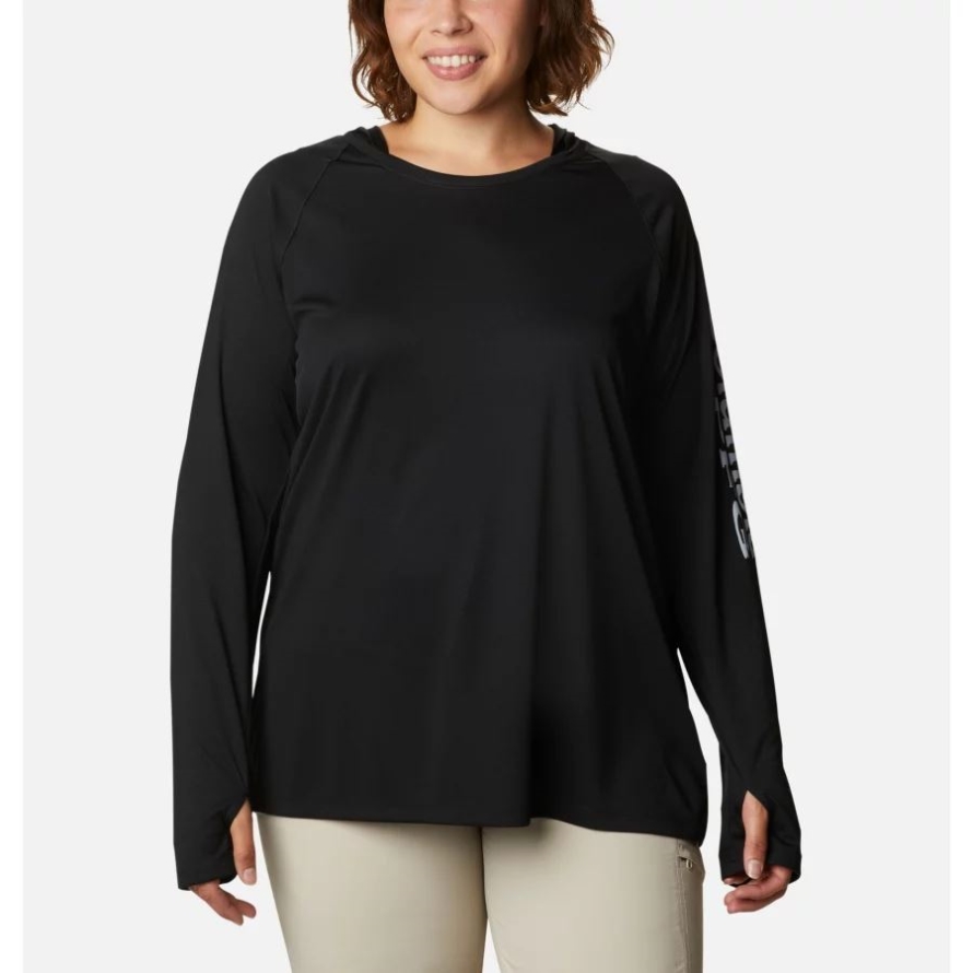 Black/Cirrus Grey Logo Columbia Women's PFG Tidal Tee Hoodie Plus Size