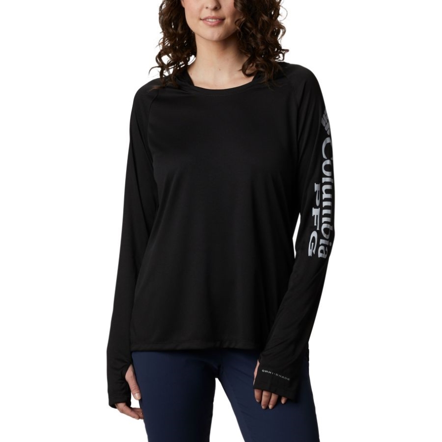 Black/Cirrus Grey Logo Columbia Women's PFG Tidal Tee Hoodie