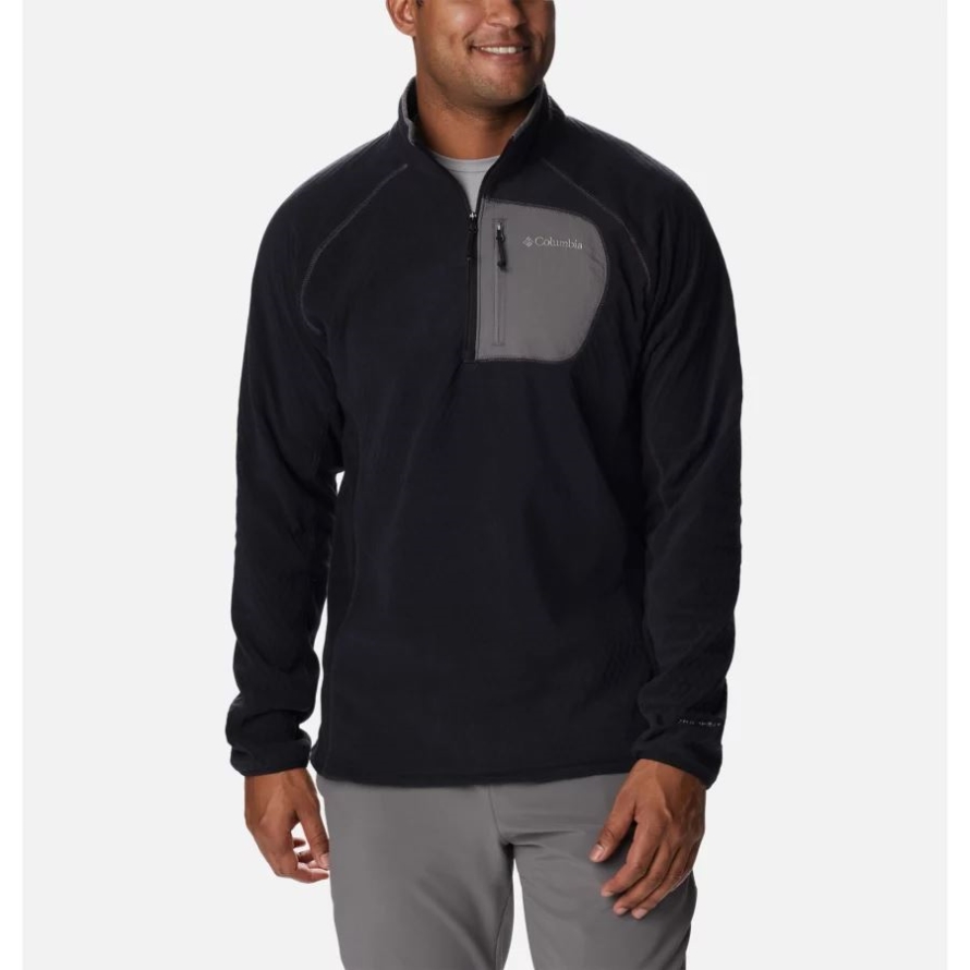 Black/City Grey Columbia Men's Outdoor Tracks Half Zip Fleece Pullover