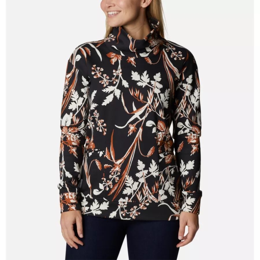 Black Fallgrass Print Women's Columbia Lodge Funnel Pullover Columbia