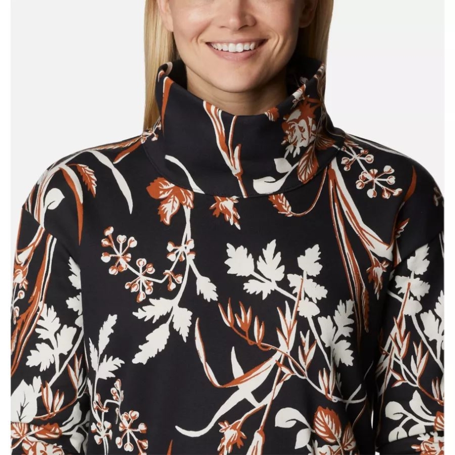 Black Fallgrass Print Women's Columbia Lodge Funnel Pullover Columbia
