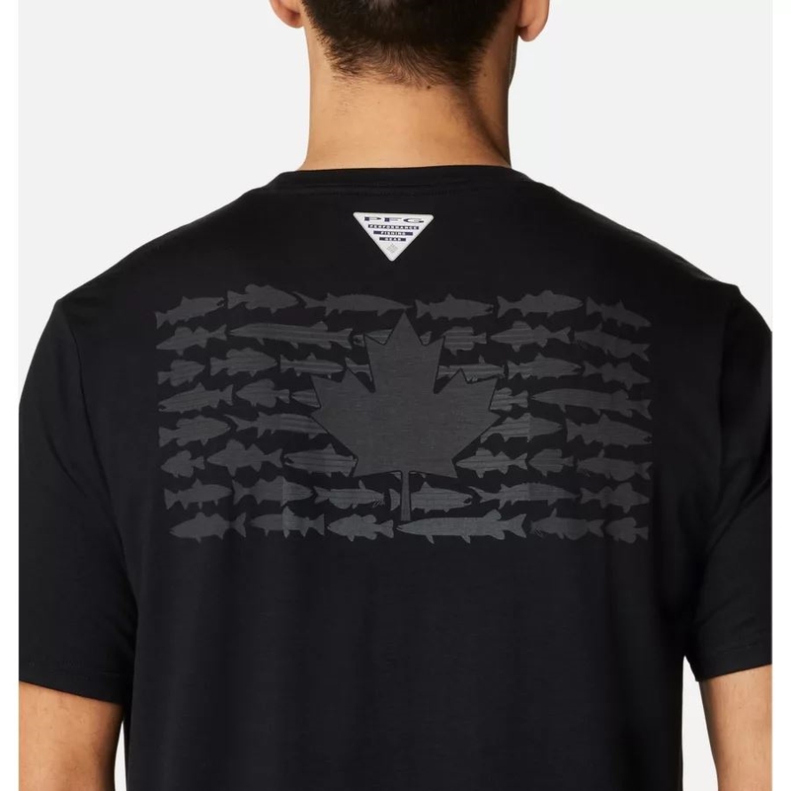 Black/Graphite Canada Men's PFG Fish Flag Tech Short Sleeve Shirt Columbia
