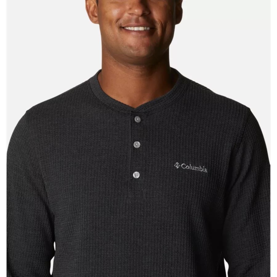 Black Heather Men's Pine Peak Waffle Long Sleeve Henley Columbia
