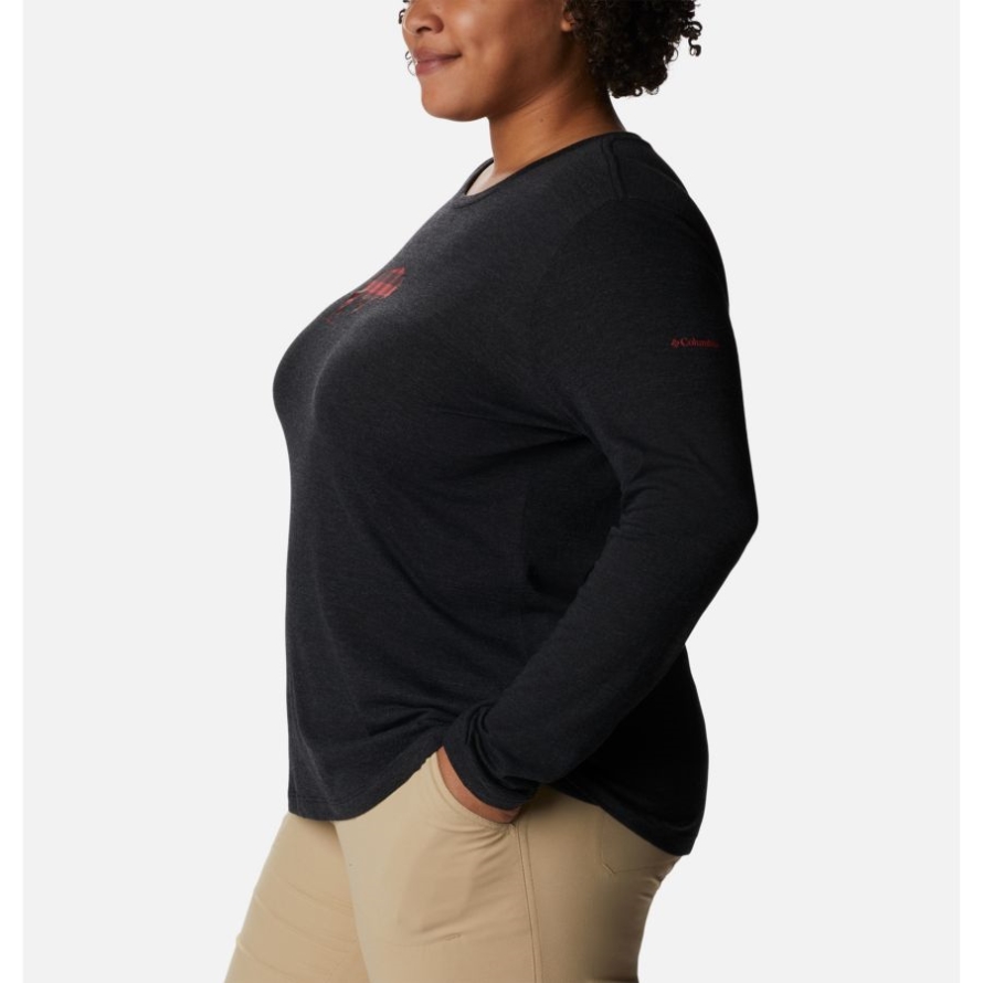 Black Heather/Range Roam Print Columbia Women's Hidden Haven Long Sleeve Tee Plus Size