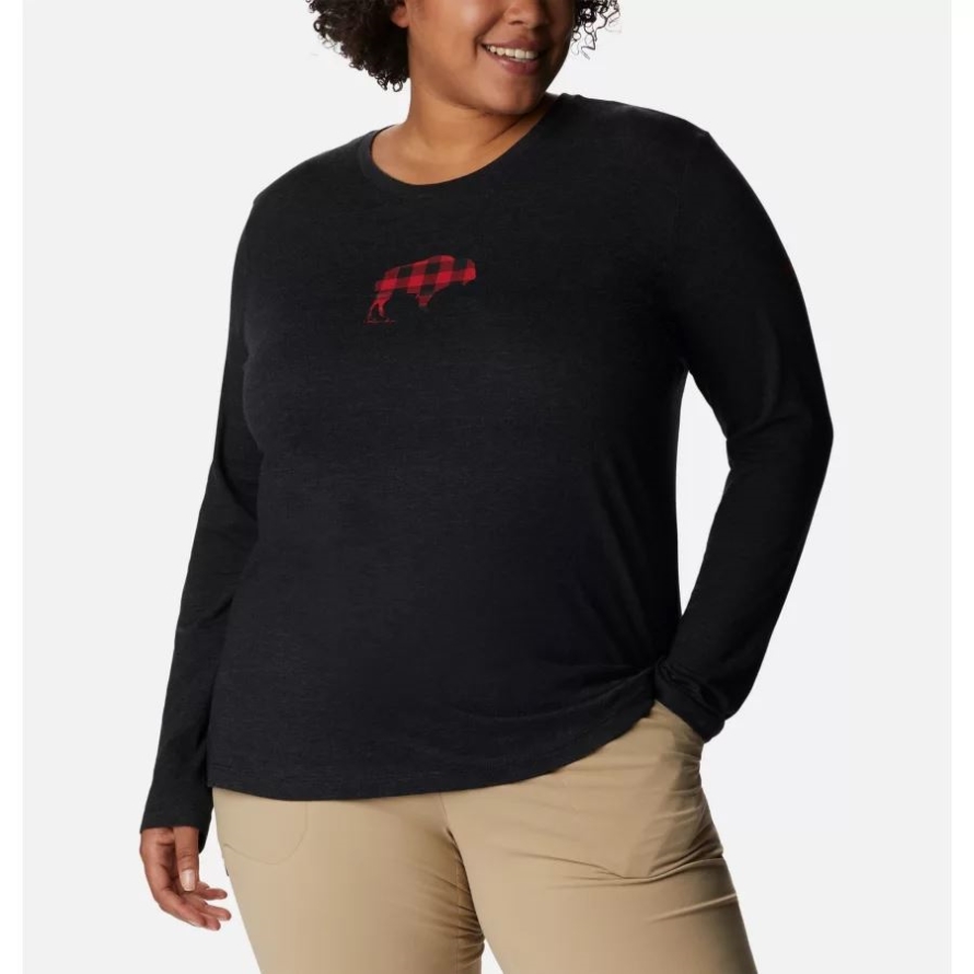 Black Heather/Range Roam Print Columbia Women's Hidden Haven Long Sleeve Tee Plus Size