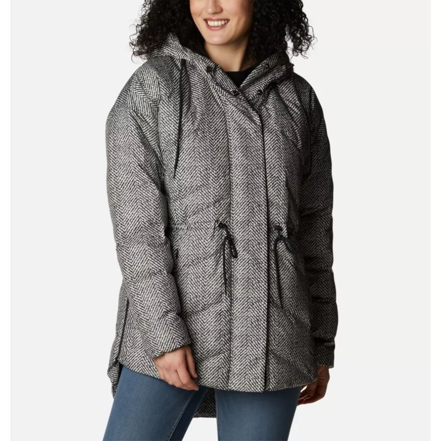 Black Herringbone Print Columbia Women's Icy Heights II Down Novelty Jacket