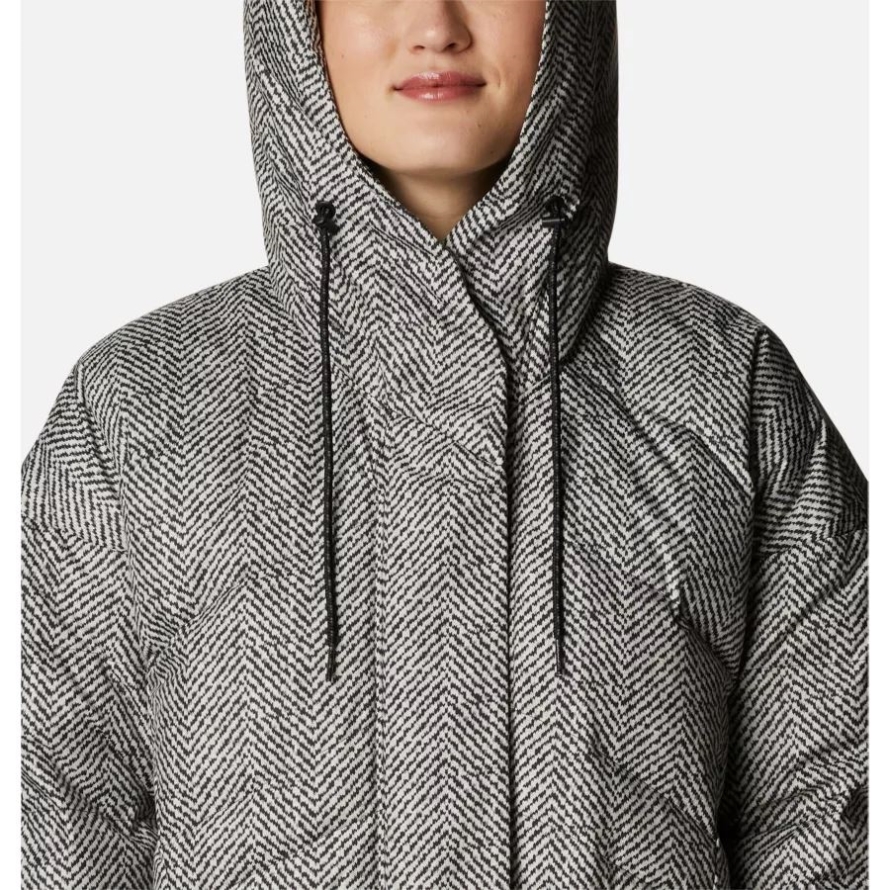 Black Herringbone Print Columbia Women's Icy Heights II Down Novelty Jacket