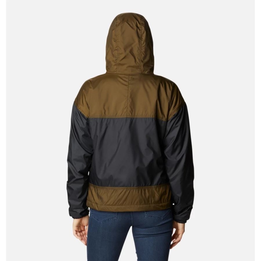 Black/Olive Green Women's Flash Challenger Fleece Lined Windbreaker Jacket Columbia Brand
