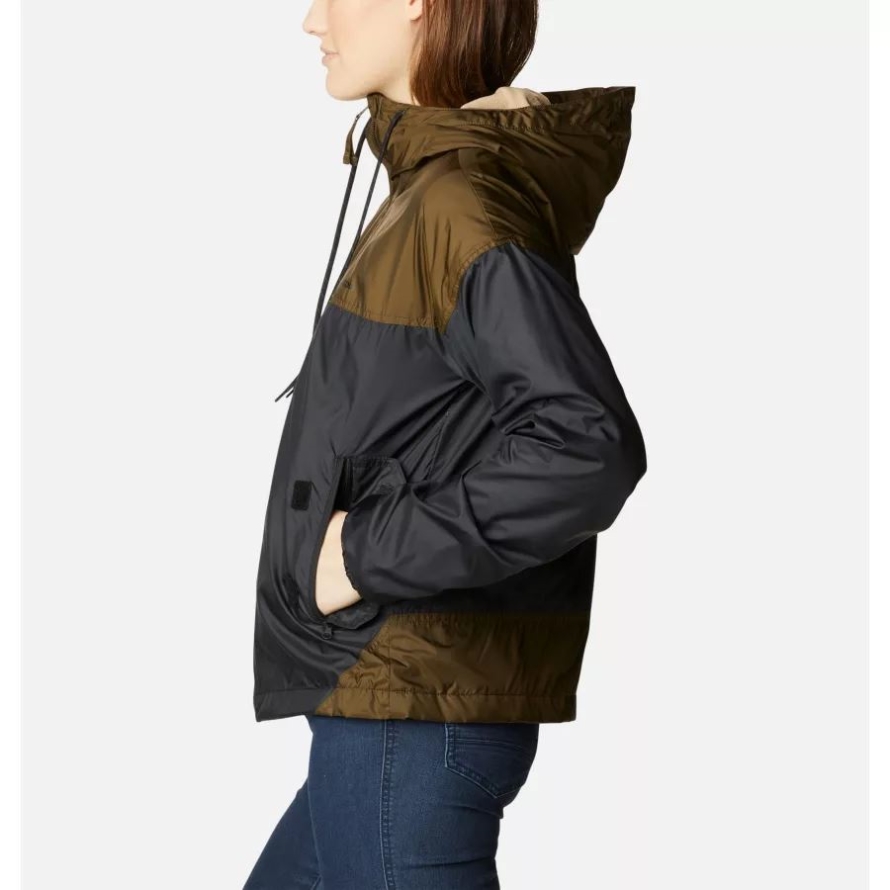 Black/Olive Green Women's Flash Challenger Fleece Lined Windbreaker Jacket Columbia Brand