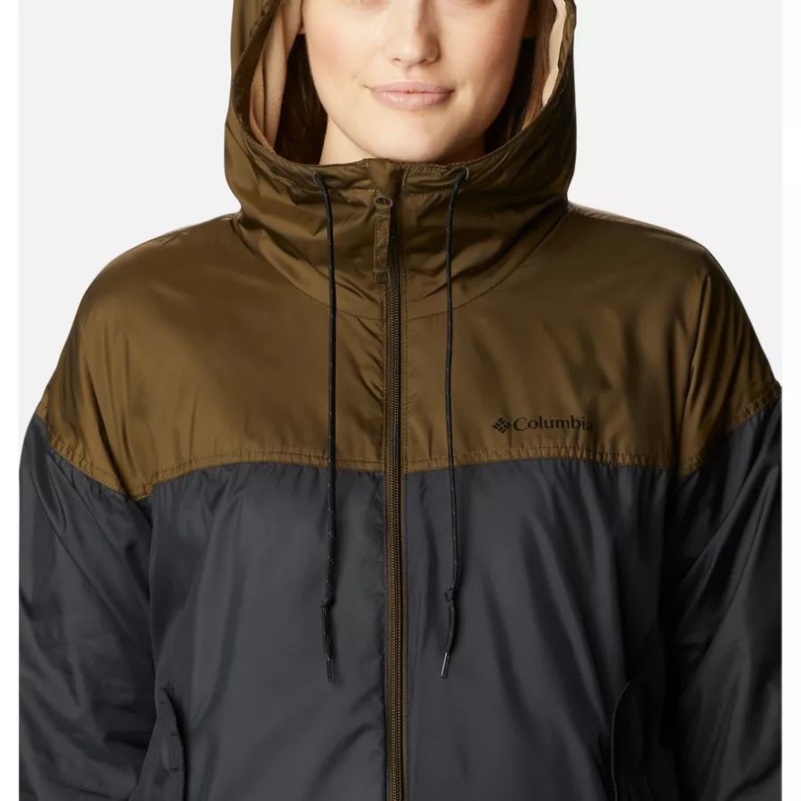 Black/Olive Green Women's Flash Challenger Fleece Lined Windbreaker Jacket Columbia Brand