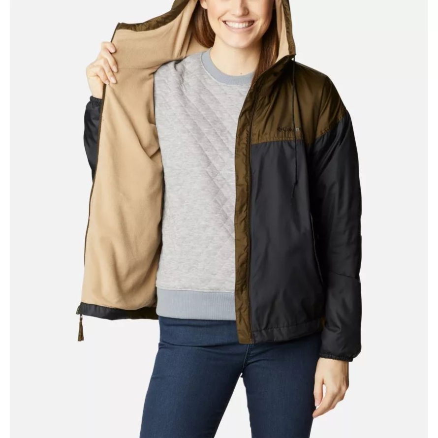 Black/Olive Green Women's Flash Challenger Fleece Lined Windbreaker Jacket Columbia Brand