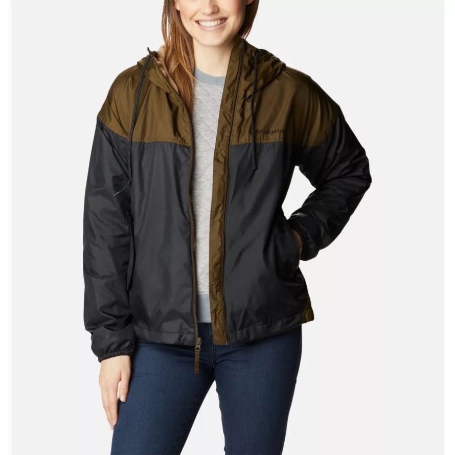 Black/Olive Green Women's Flash Challenger Fleece Lined Windbreaker Jacket Columbia Brand