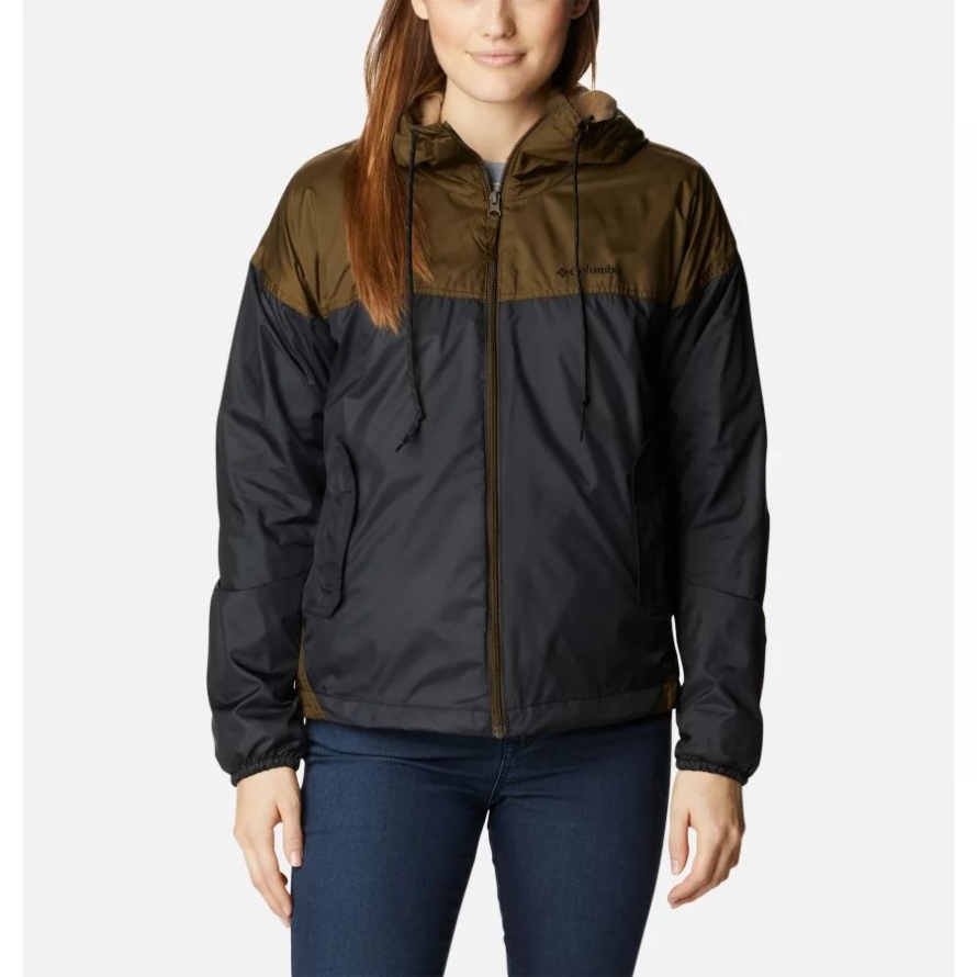 Black/Olive Green Women's Flash Challenger Fleece Lined Windbreaker Jacket Columbia
