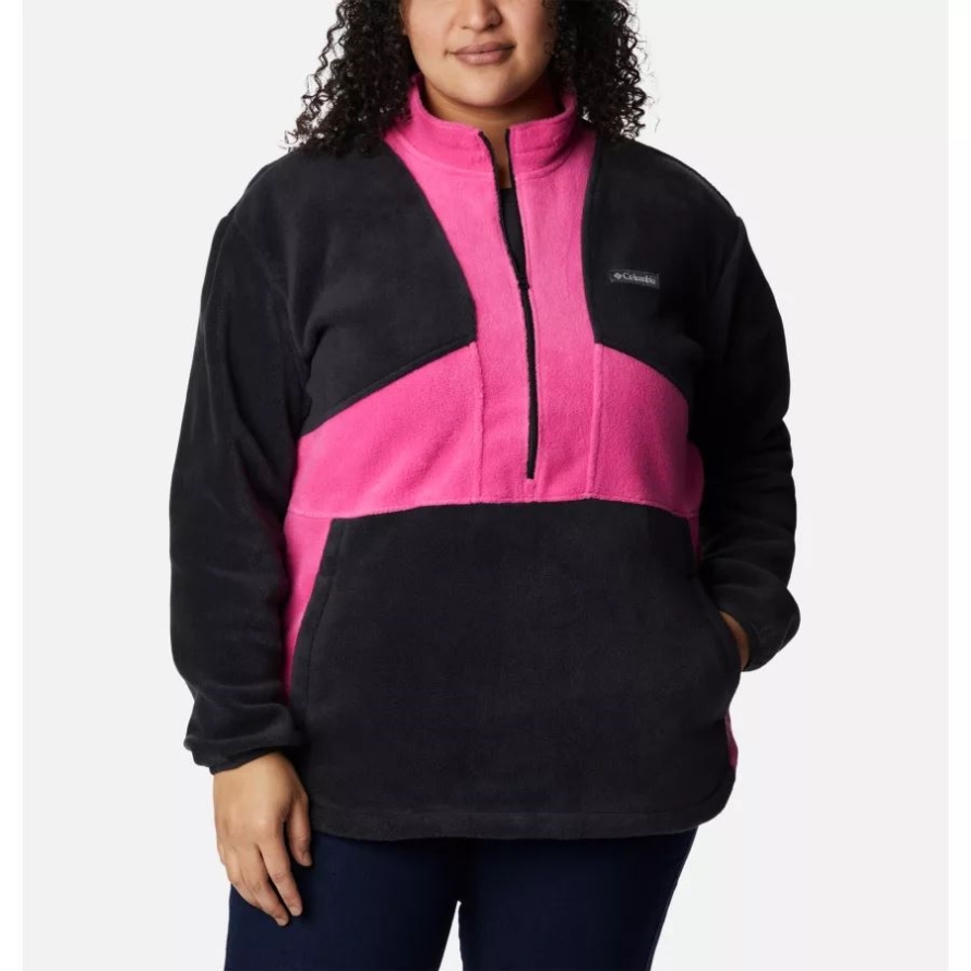 Black/Pink Ice Columbia Women's Tested Tough In Pink Colorblock Half Zip Fleece Pullover Plus Size