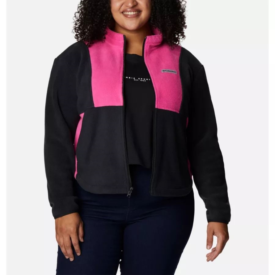 Black/Pink Ice Women's Tested Tough In Pink Colorblock Full Zip Fleece Jacket Plus Size Columbia