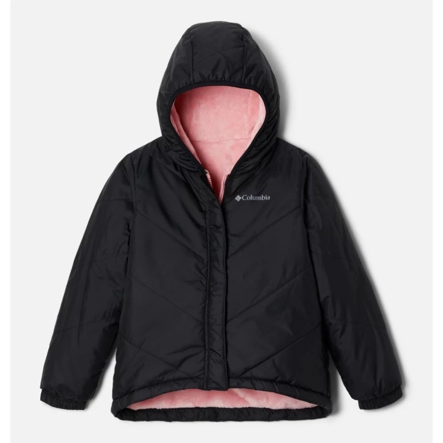 Black/Pink Orchid Columbia Girls' Big Fir Hooded Reversible Jacket