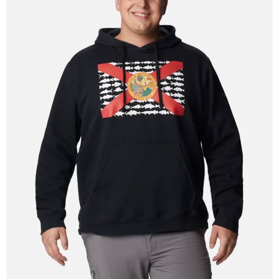 Black/Red Spark Florida Men's PFG Fish Flag II Hoodie Big Columbia