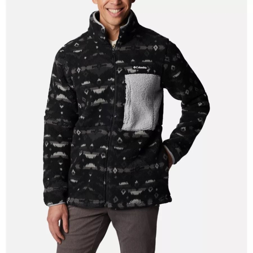 Black Rocky Mountain Print Men's Mountainside Printed Fleece Jacket Columbia