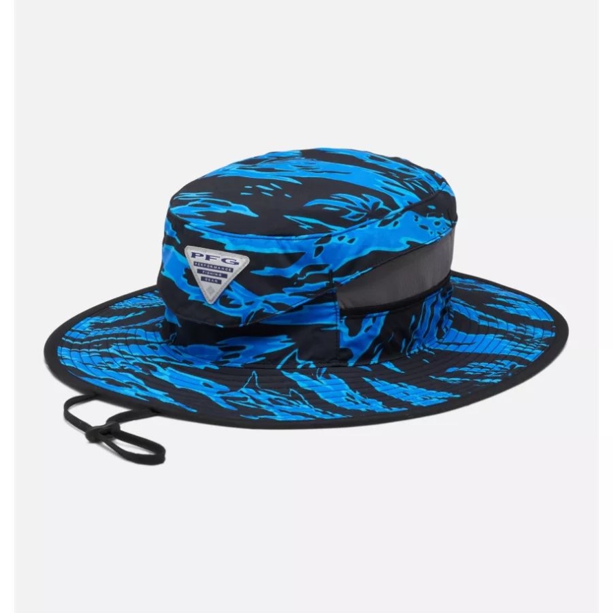 Black/Rough Waves Print PFG Super Backcast Booney Hat Columbia