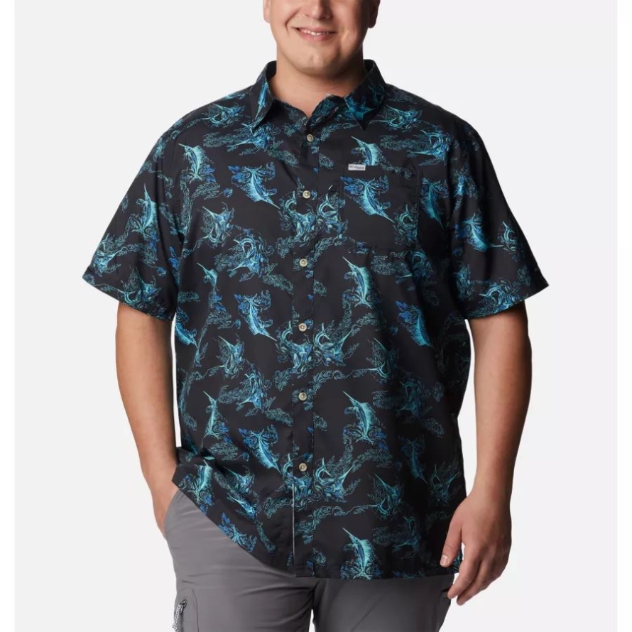 Black Sails Away Print Columbia Men's PFG Super Slack Tide Camp Shirt Big