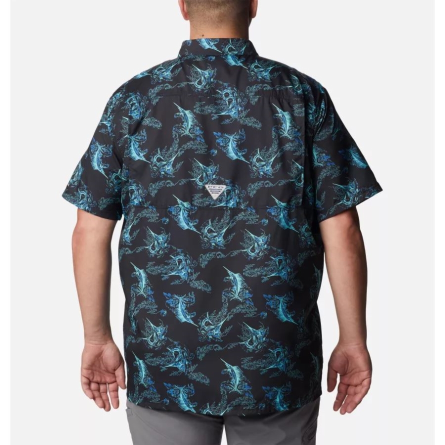 Black Sails Away Print Columbia Men's PFG Super Slack Tide Camp Shirt Big