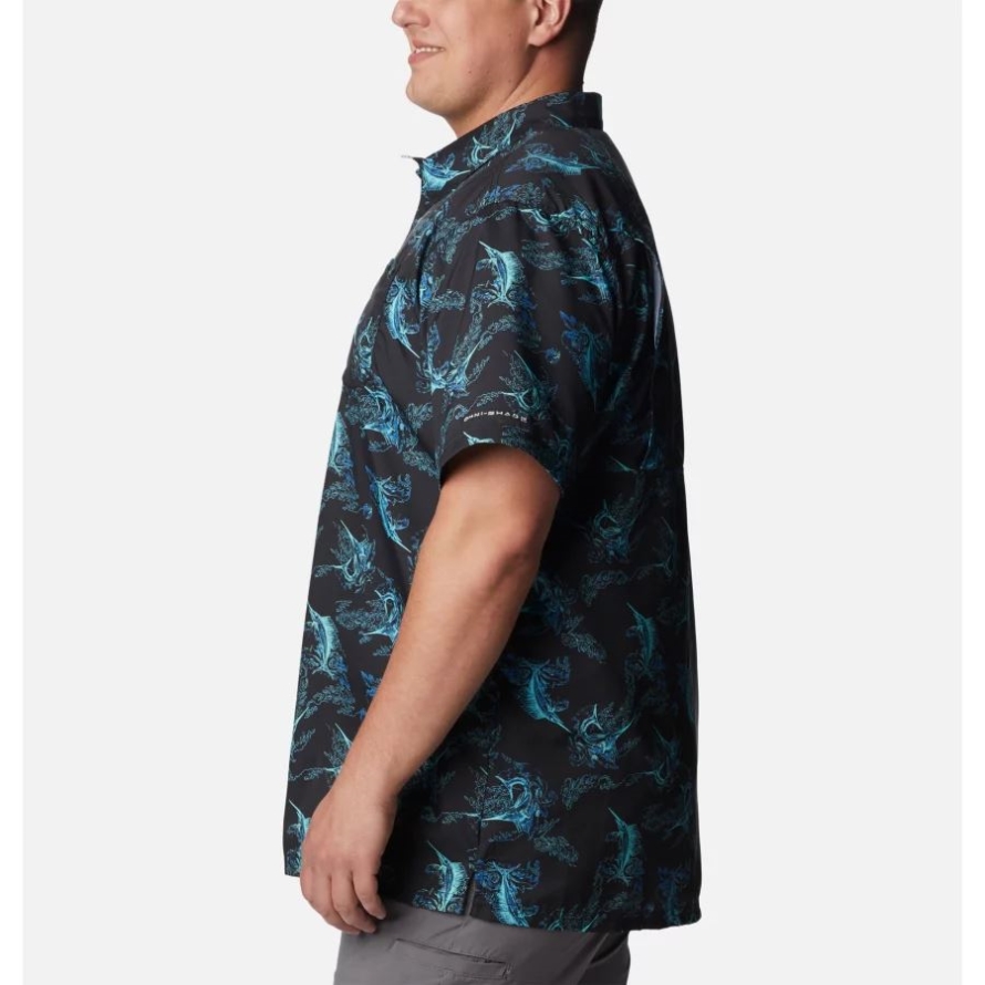 Black Sails Away Print Columbia Men's PFG Super Slack Tide Camp Shirt Big