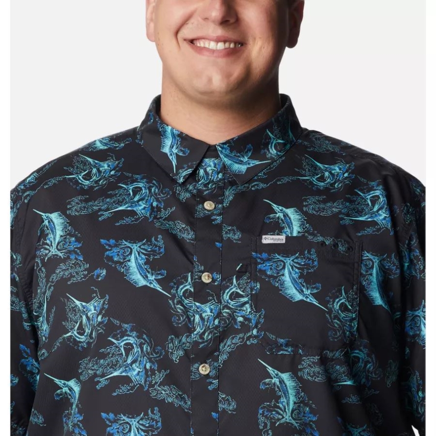 Black Sails Away Print Columbia Men's PFG Super Slack Tide Camp Shirt Big