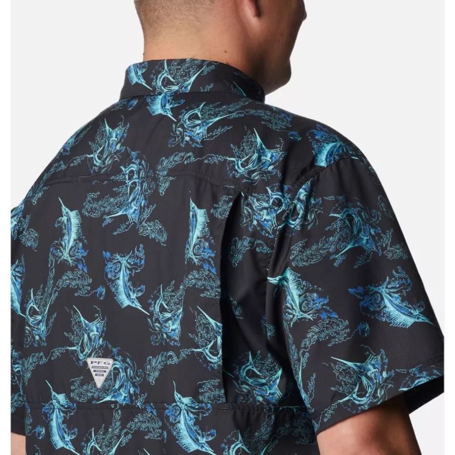 Black Sails Away Print Columbia Men's PFG Super Slack Tide Camp Shirt Big