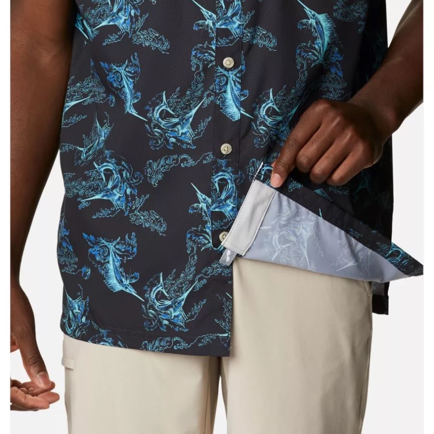 Black Sails Away Print Columbia Men's PFG Super Slack Tide Camp Shirt Big