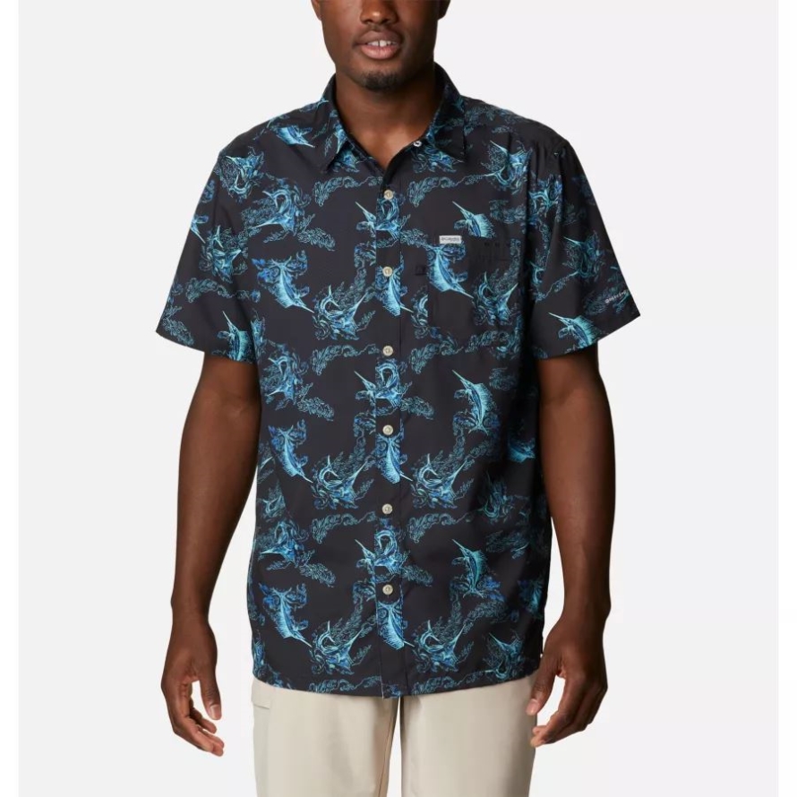 Black Sails Away Print Men's PFG Super Slack Tide Camp Shirt Columbia