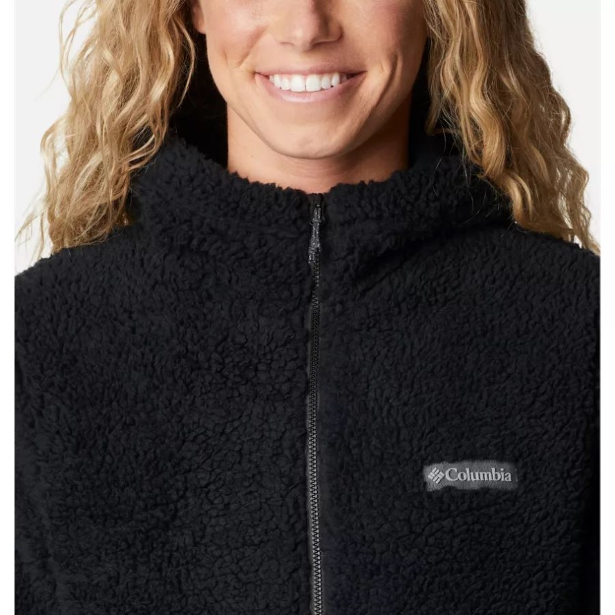 Black Women's Winter Pass Sherpa Hooded Full Zip Fleece Jacket Columbia