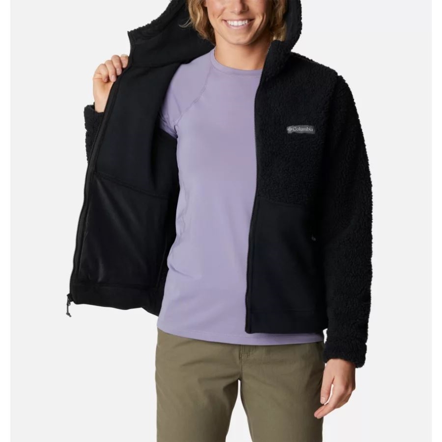 Black Women's Winter Pass Sherpa Hooded Full Zip Fleece Jacket Columbia