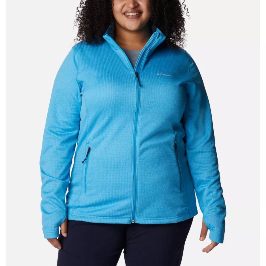 Blue Chill Heather Women's Park View Grid Full Zip Fleece Pullover Plus Size Columbia