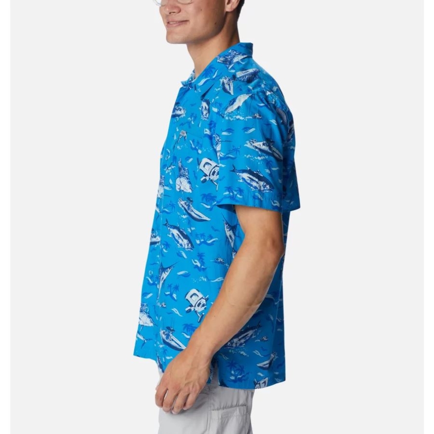 Blue Macaw Reel Dreamz Print Men's PFG Trollers Best Short Sleeve Shirt Columbia