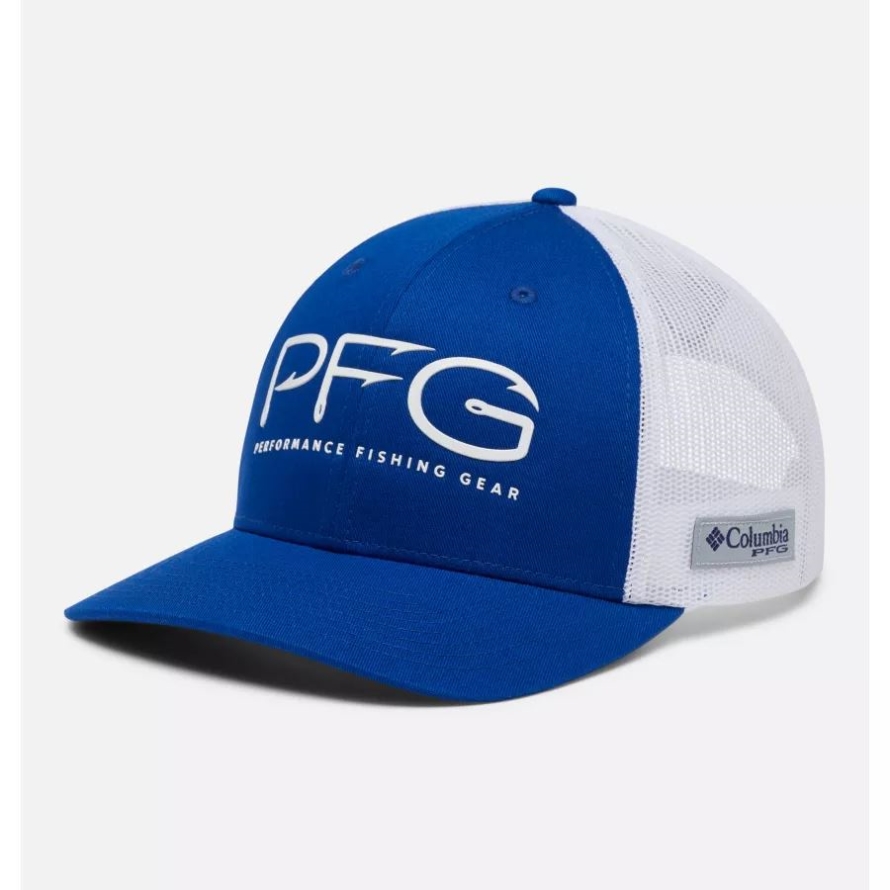 Blue Macaw/White Columbia PFG Mesh Snap Back Hooks Ball Cap High Crown