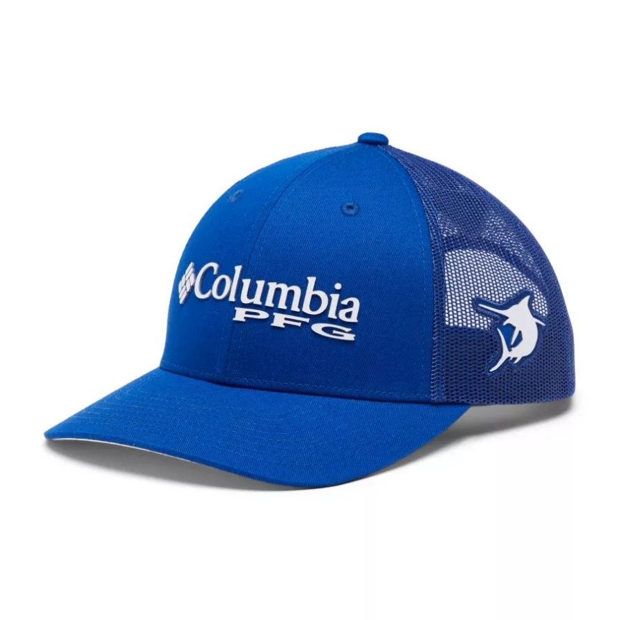 Blue Macaw/White/Marlin Columbia PFG Logo Mesh Snapback Low Crown