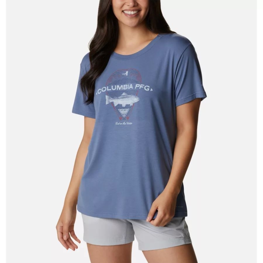 Bluestone/Trout Columbia Women's Slack Water Graphic Short Sleeve Shirt