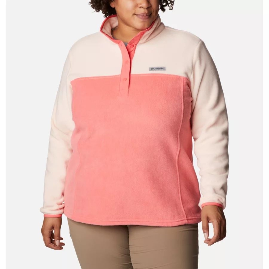 Blush Pink/Peach Blossom Columbia Women's Benton Springs 1/2 Snap Pullover Plus Size
