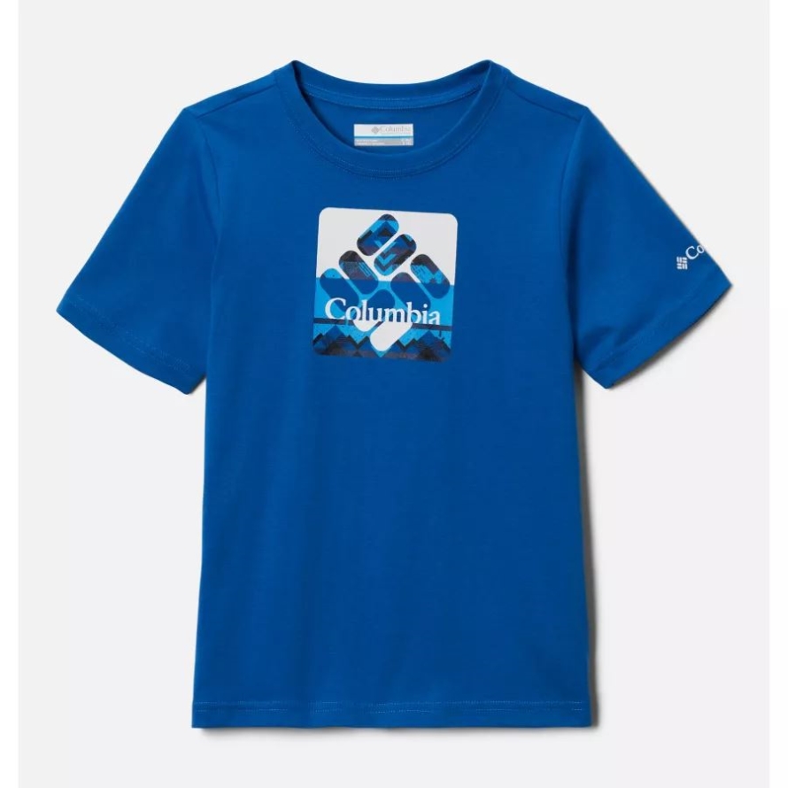 Boys' Basin Ridge Short Sleeve Graphic T-Shirt Bright Indigo/Checkpoint Gem Multi Columbia