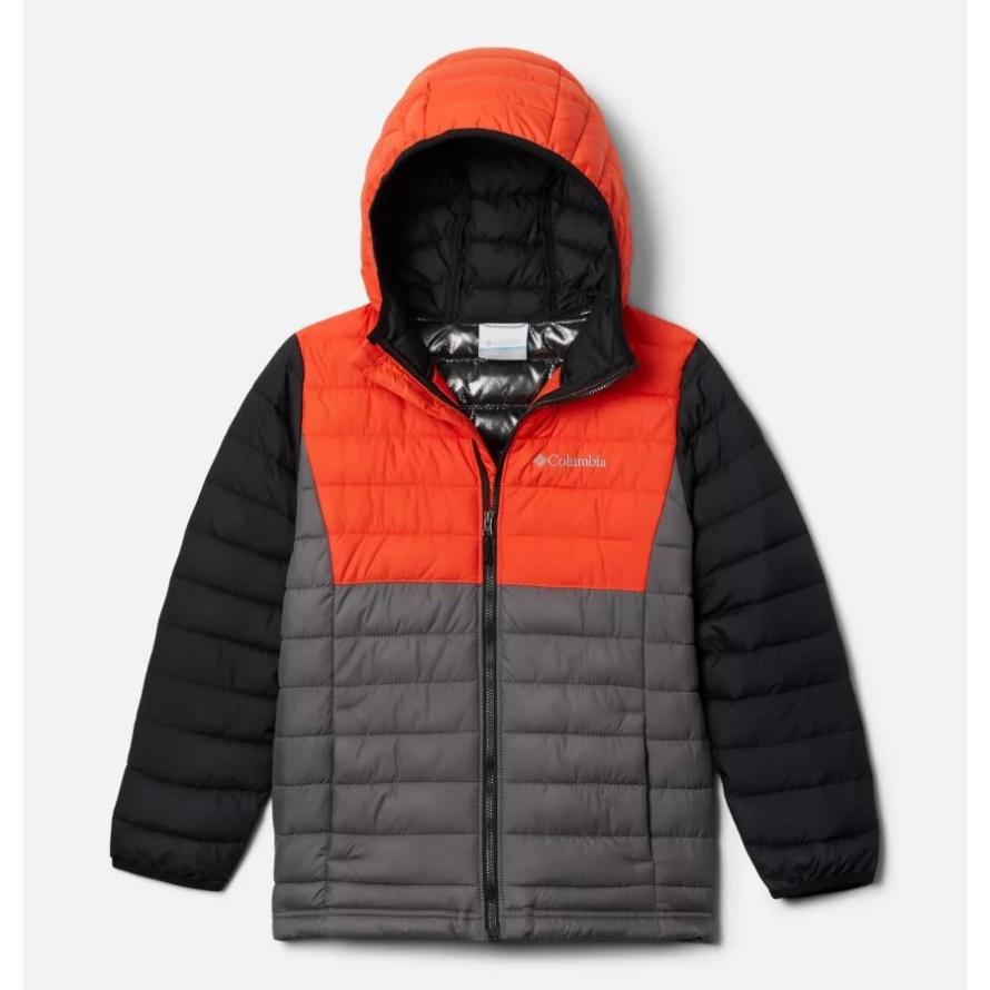 Boys' Powder Lite Hooded Jacket City Grey/Red Quartz/Black Columbia