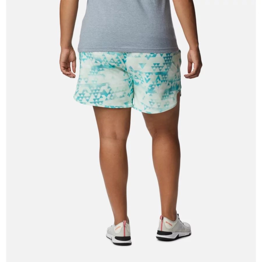 Bright Aqua/Distant Peaks Columbia Women's Bogata Bay Stretch Printed Shorts Plus Size