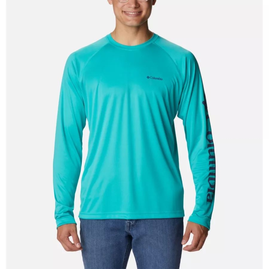 Bright Aqua Men's Fork Stream Long Sleeve Shirt Columbia