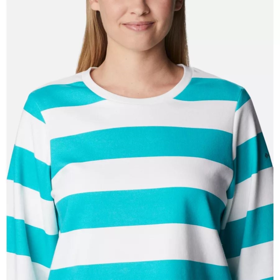 Bright Aqua/Rugby Stripe Women's Columbia Trek French Terry Graphic Crew Columbia