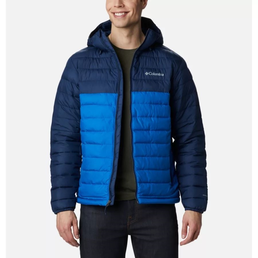 Bright Indigo/Collegiate Navy Columbia Men's Powder Lite Hooded Insulated Jacket